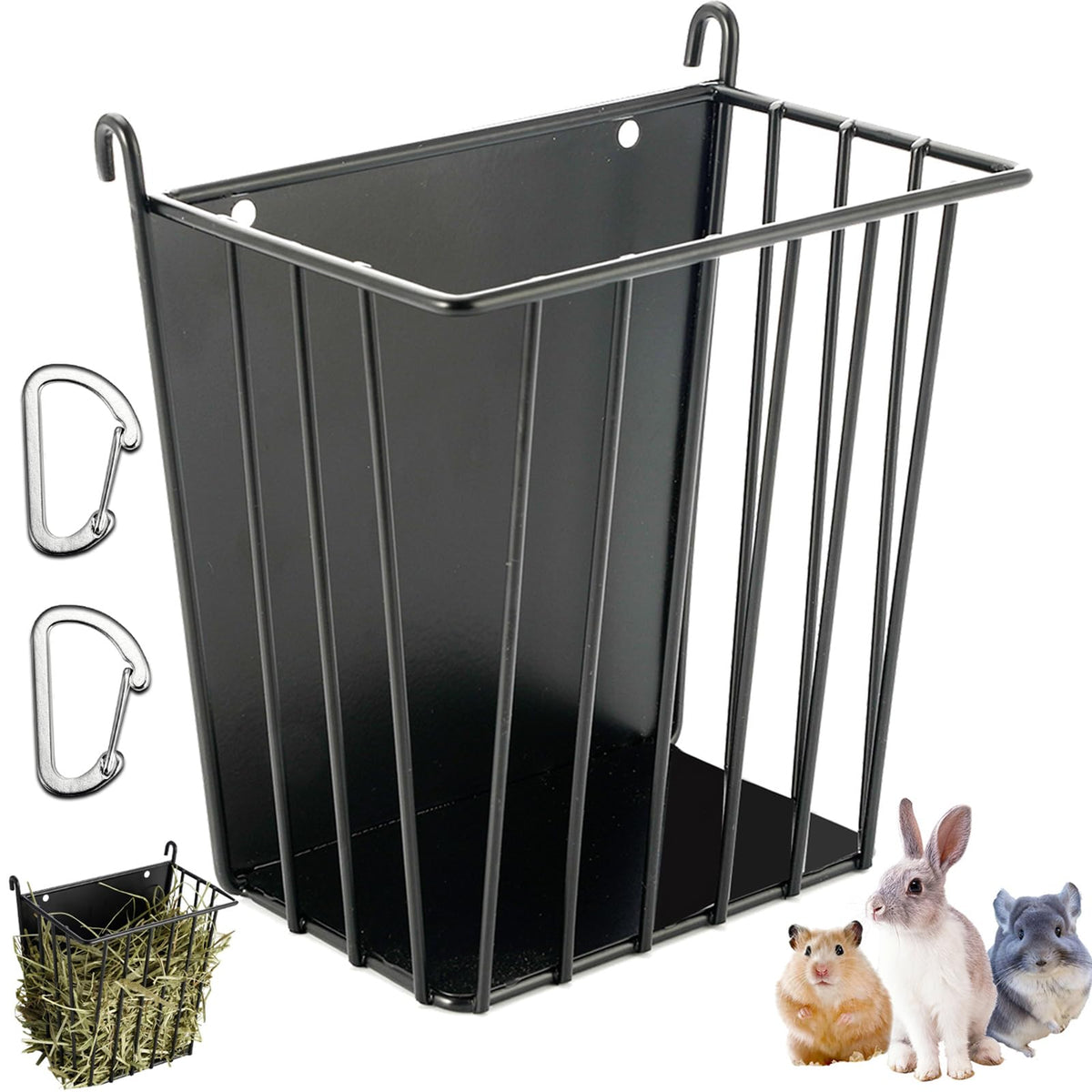 LUAVIARU Rabbit Hay Feeder front view with sturdy metal frame reduces hay waste