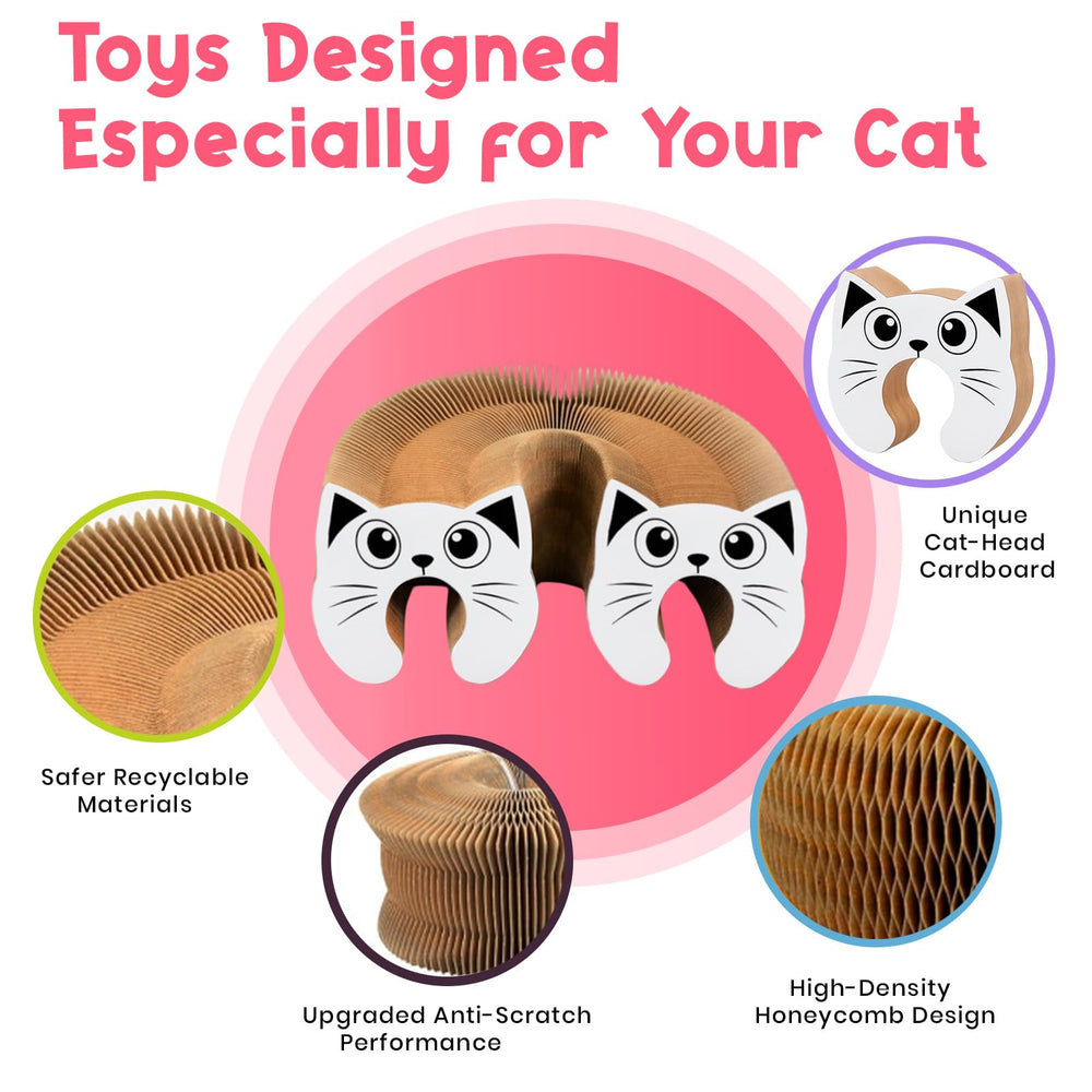 LUBANA Kitty Curls scratcher helps redirect claws away from furniture.