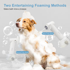 Lubeau dog shampoo foamer with soft silicone brush for gentle dirt and undercoat care.