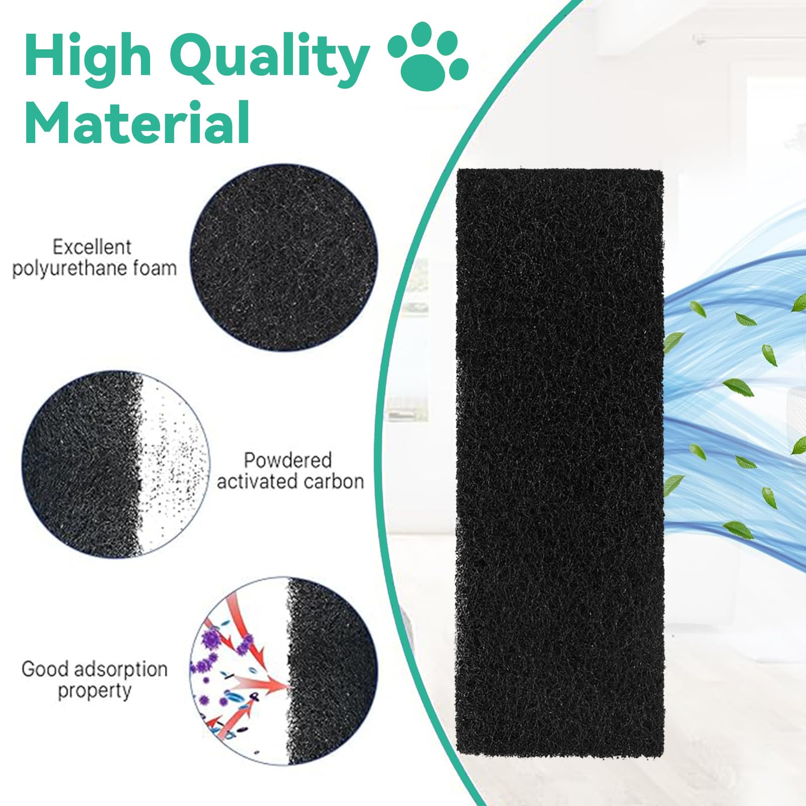 Lubise fibrous activated-carbon filter absorbs odors and moisture in the litter area.