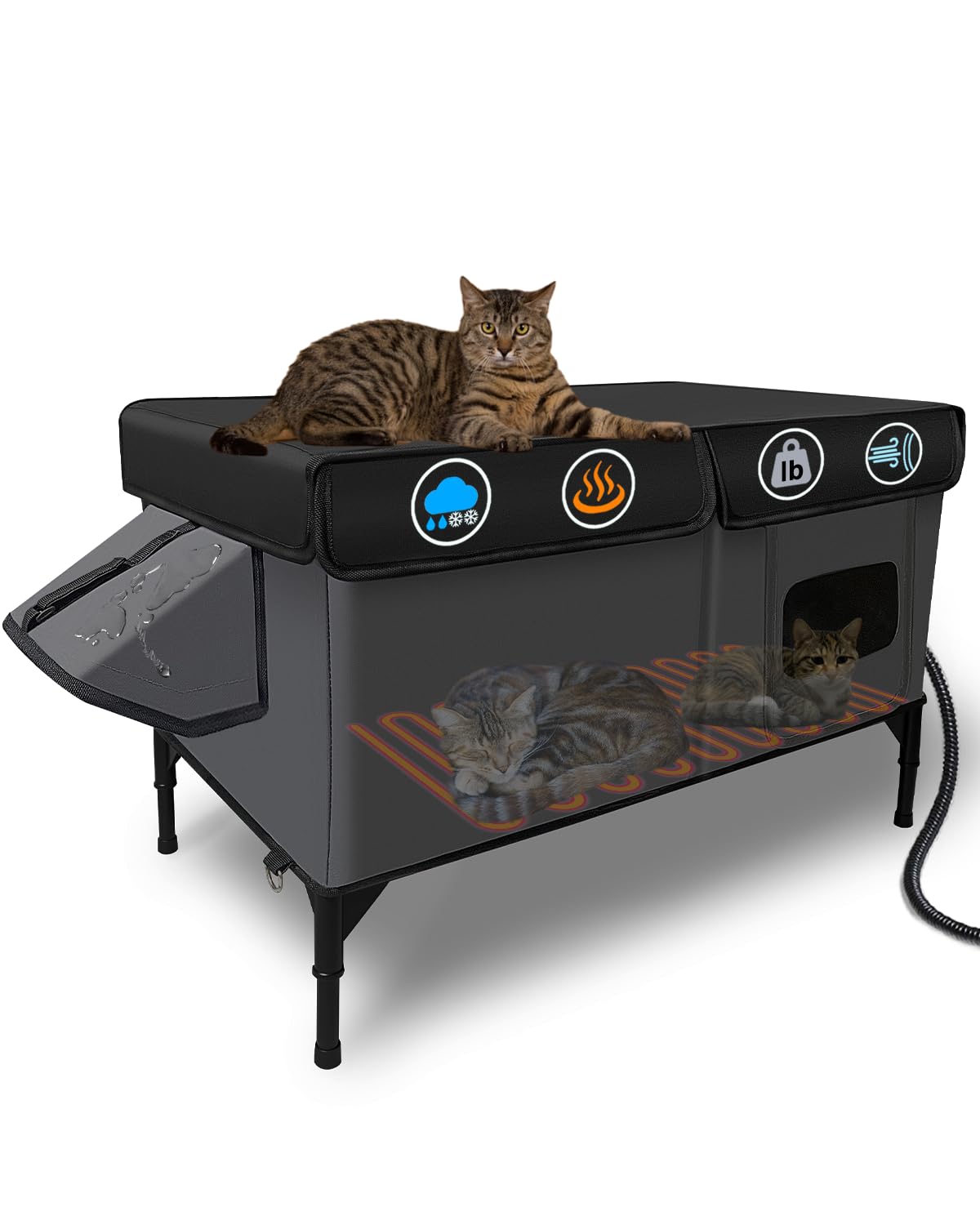 LUBLACET heated cat house exterior view for winter warmth and weather protection.