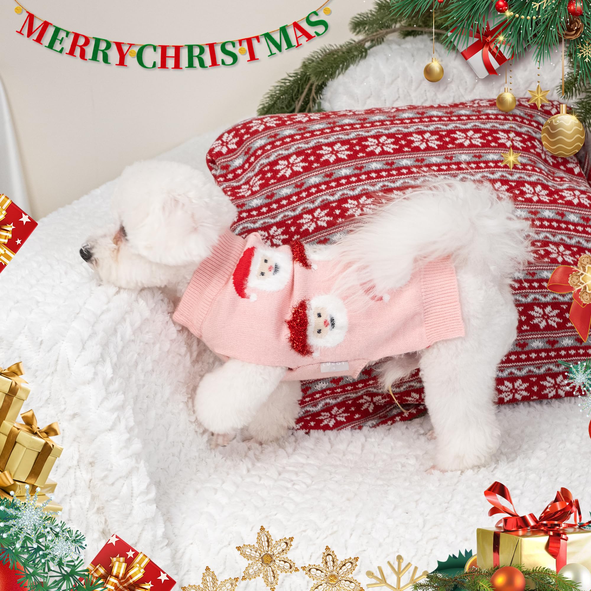 LUBOT dog Santa knit pullover for holiday parties