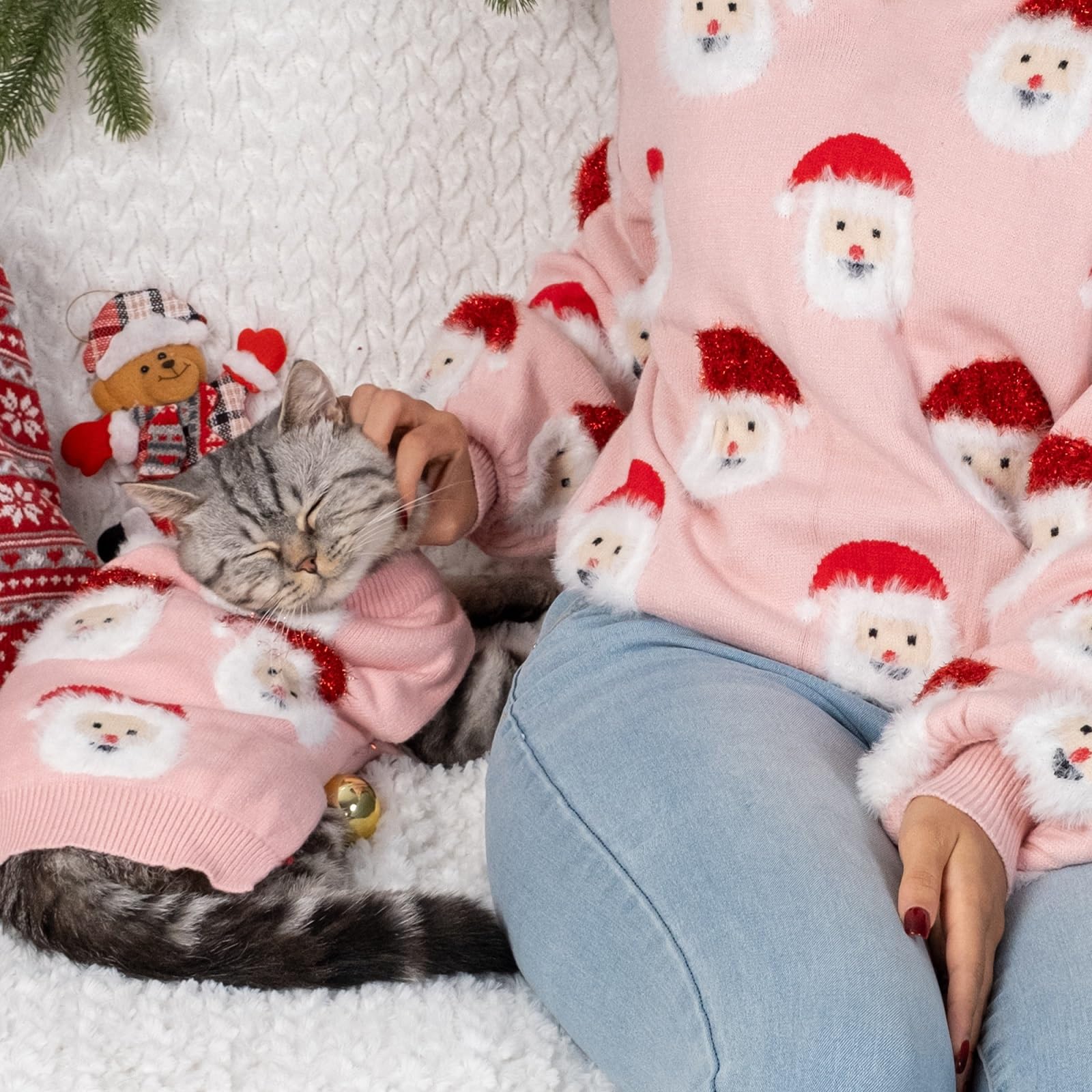 LUBOT pink sweater on dog during Christmas celebrations