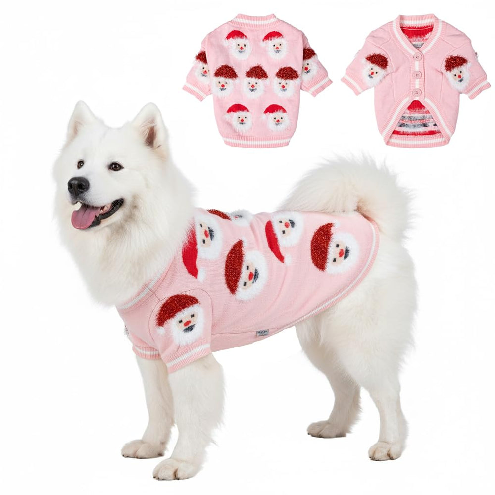 LUBOT pink puppy sweater front view for festive warmth and cuteness.