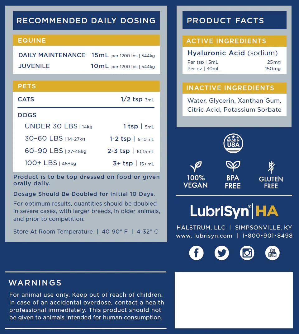 LubriSynHA cat joint supplement serve showcases multi-pet joint care for households with cats.