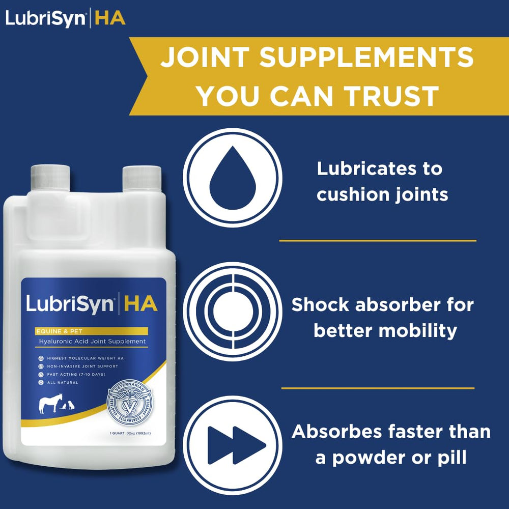 LubriSynHA clear liquid shows fast-absorbing formula for smoother mobility.