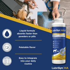 LubriSynHA liquid dispense shows quick absorption for mobility in pets.