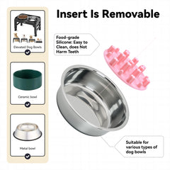 LuciPaw universal-fit slow feed bowl works with most standard bowls.
