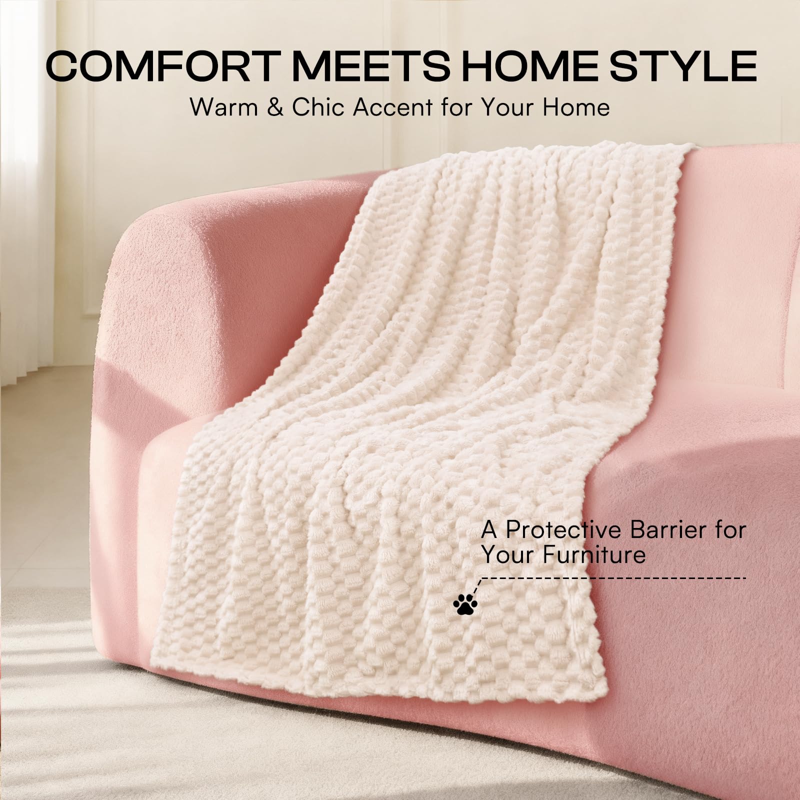 Luciphia dog blanket durable stitching withstands pets' scratching.