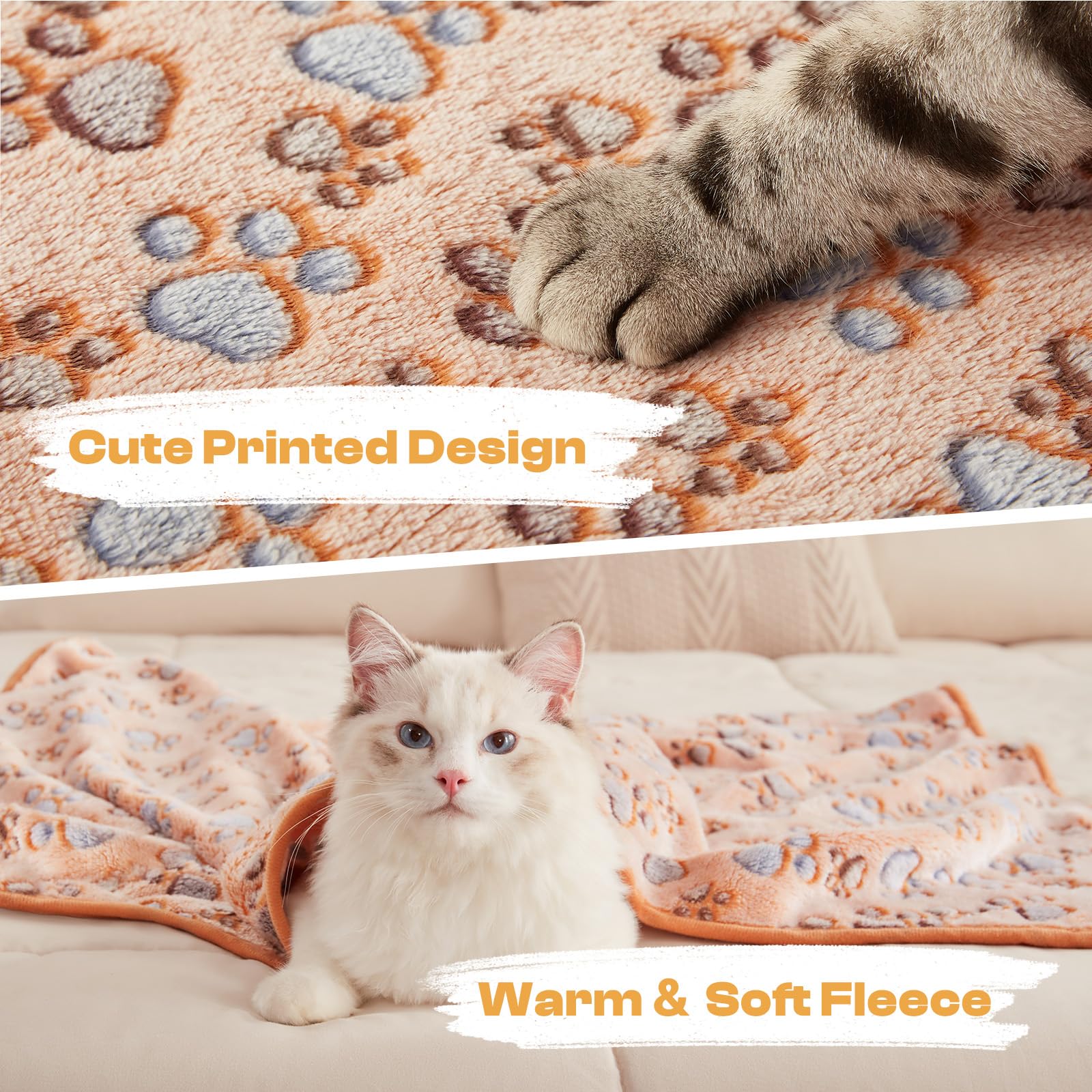 Luciphia paw-print pink pet blanket offers soft warmth suitable for cozy naps.