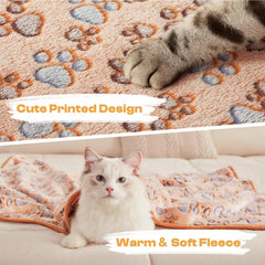 Luciphia paw-print pink pet blanket offers soft warmth suitable for cozy naps.