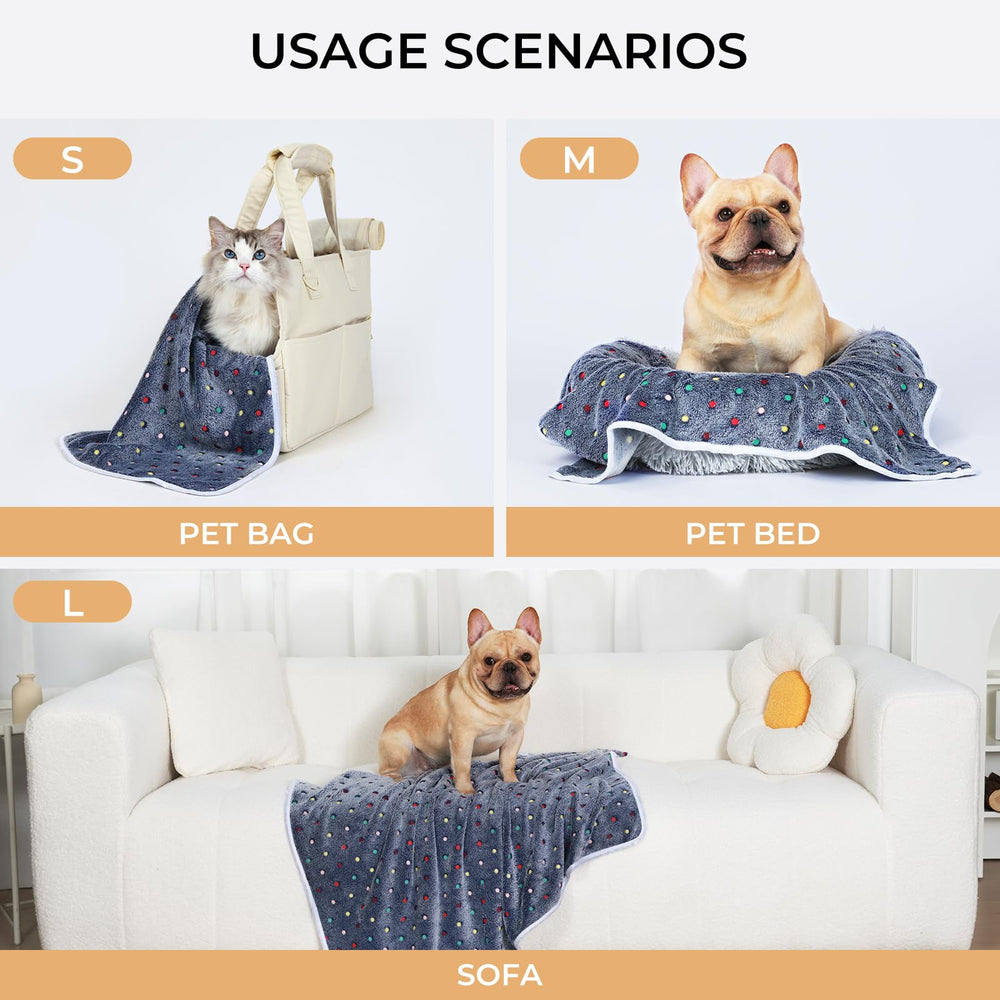 Luciphia pet blanket small 23x16 grey side view offers compact warmth for travel.