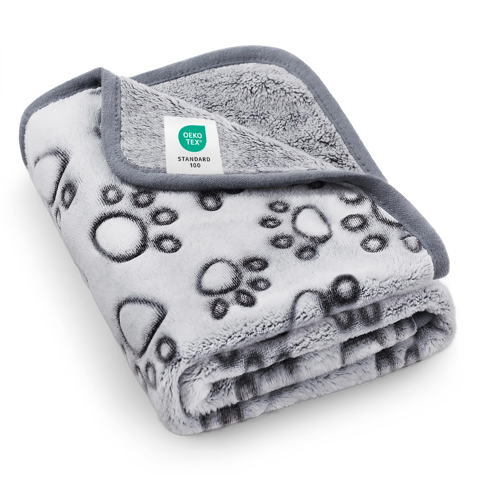Luciphia premium soft dog blanket with grey paw print offers cozy warmth.