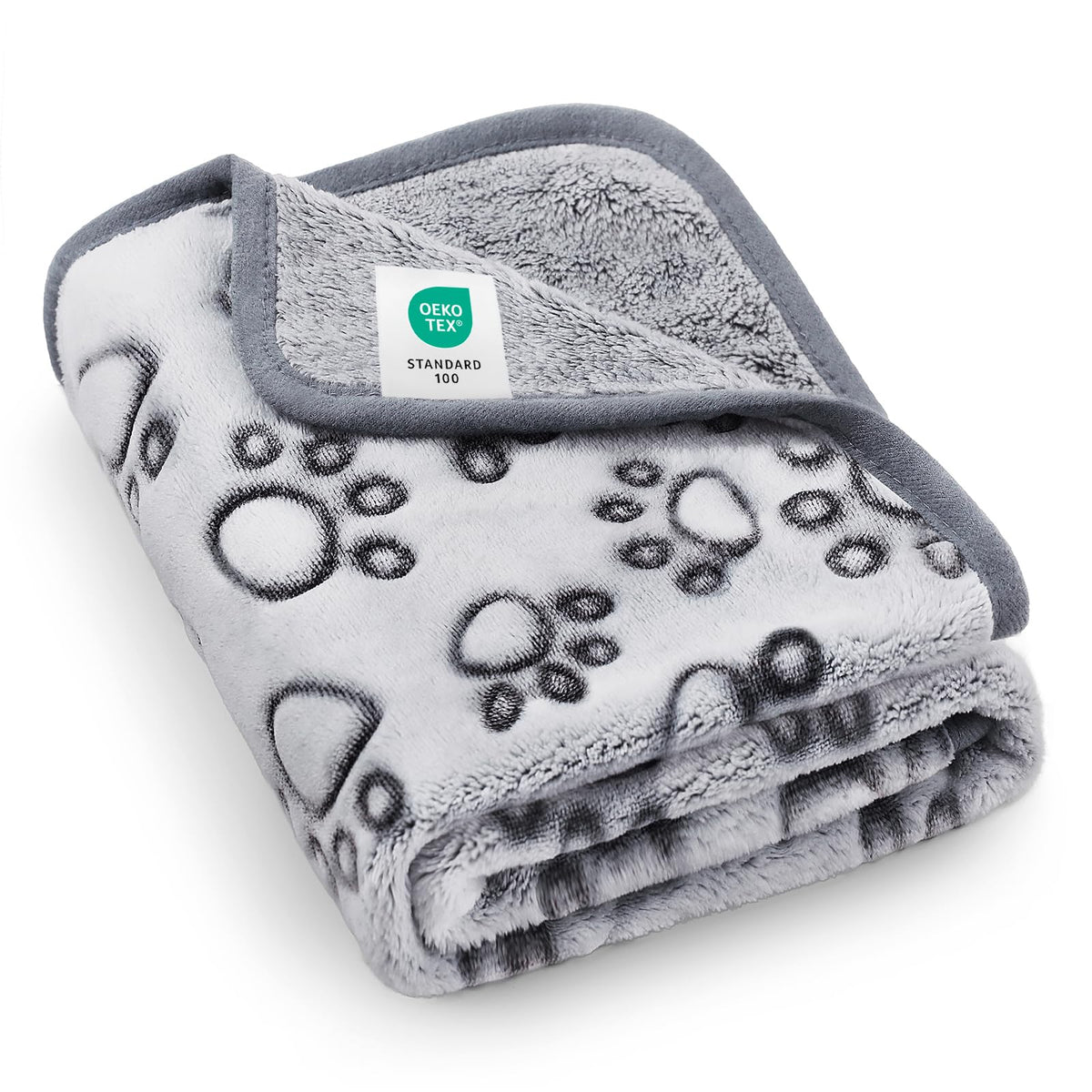 Luciphia premium soft dog blanket with grey paw print offers cozy warmth.