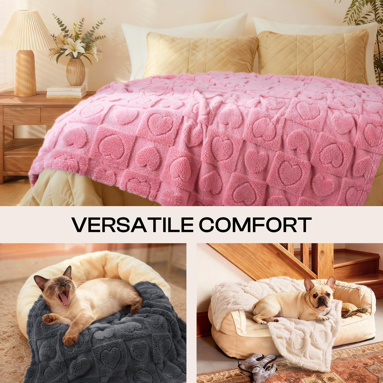 Luciphia blanket pink warm-sherpa detail emphasizes plush warmth
