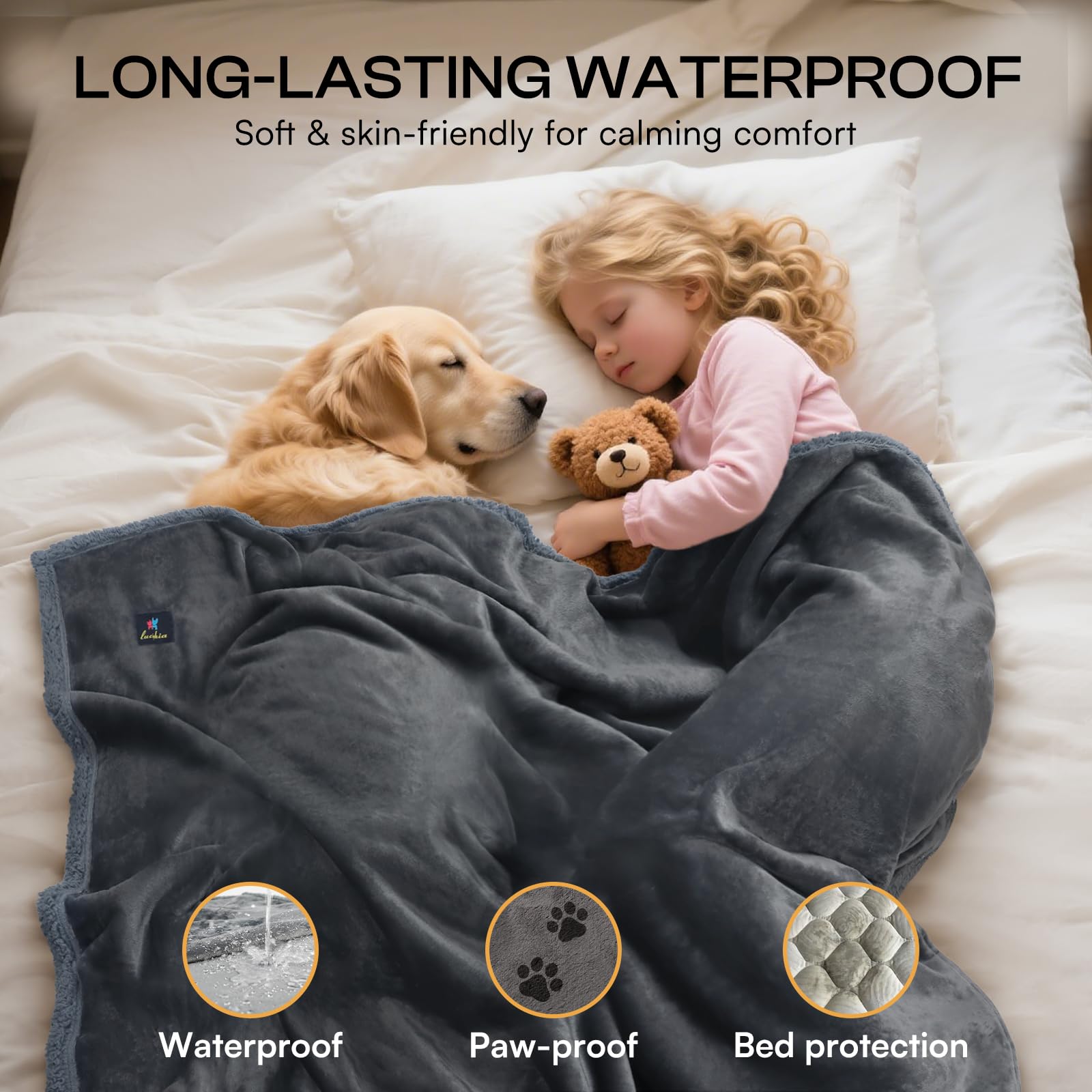 Luciphia waterproof bed blanket plush reverse side on sofa illustrating furniture protection