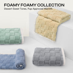 Luciphia reversible sherpa highlights year-round coziness and checkerboard style.