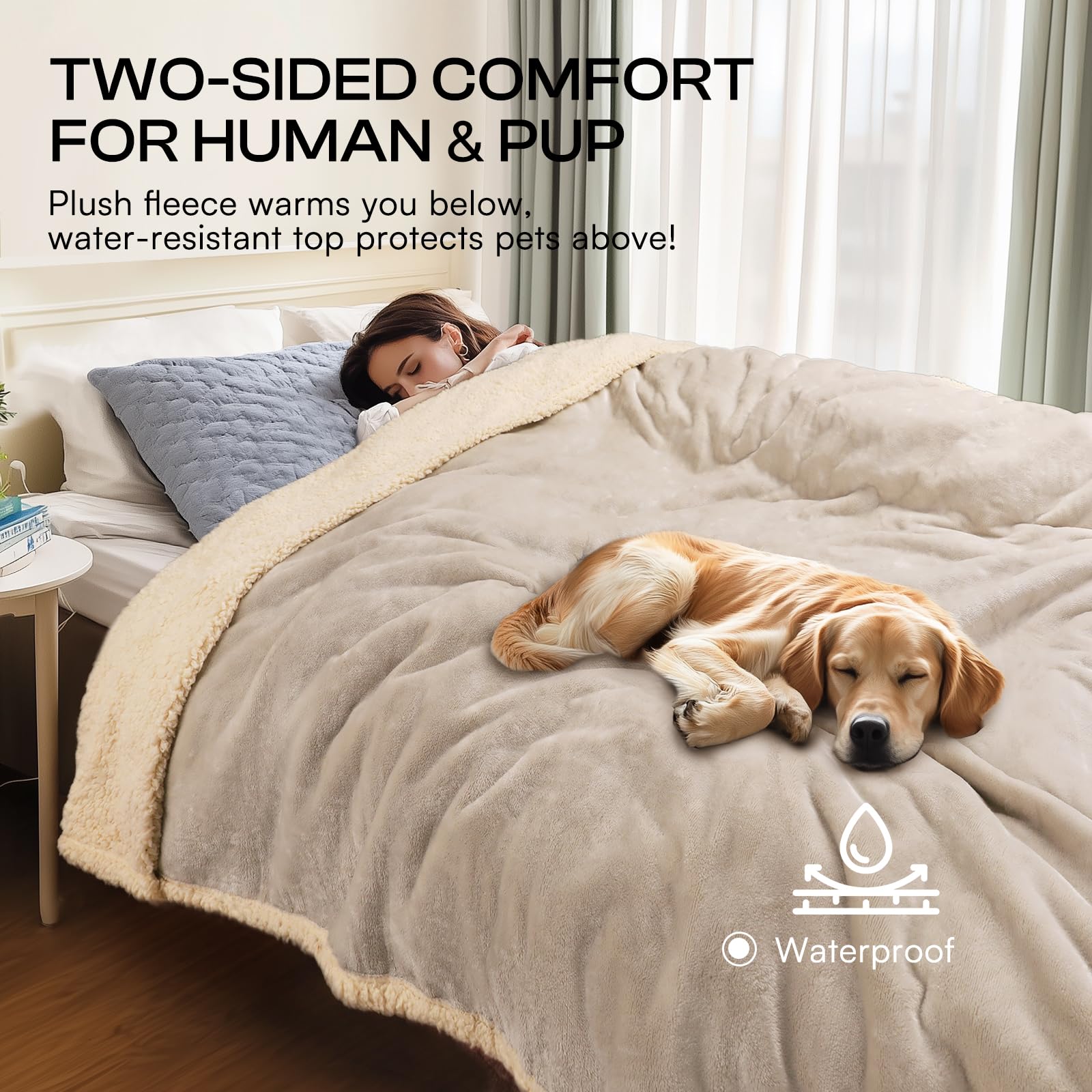 Luciphia waterproof pet blanket grey beige color fits standard sofas and beds.