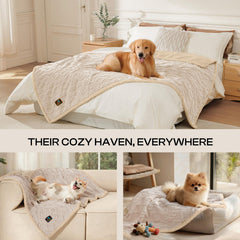 Luciphia waterproof pet blanket on a lounging dog illustrates warmth and cozy coverage.