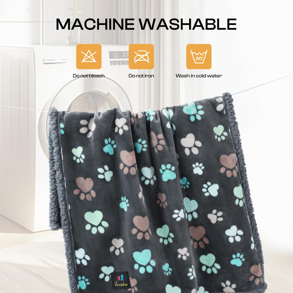 Luciphia blanket on sofa shielding furniture from pet fur and hair buildup.
