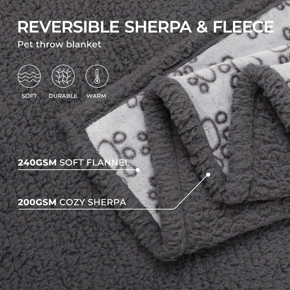 Luciphia furniture-protection blanket on sofa helps keep cushions clean and fur-free.