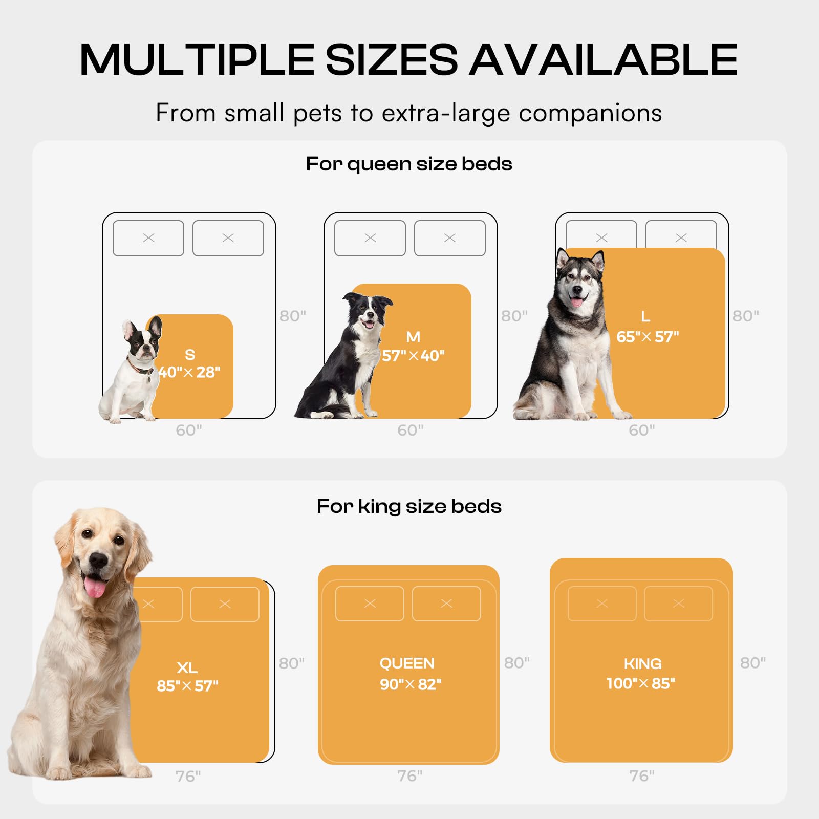 Luciphia multi-size coverage graphic shows S to KING options