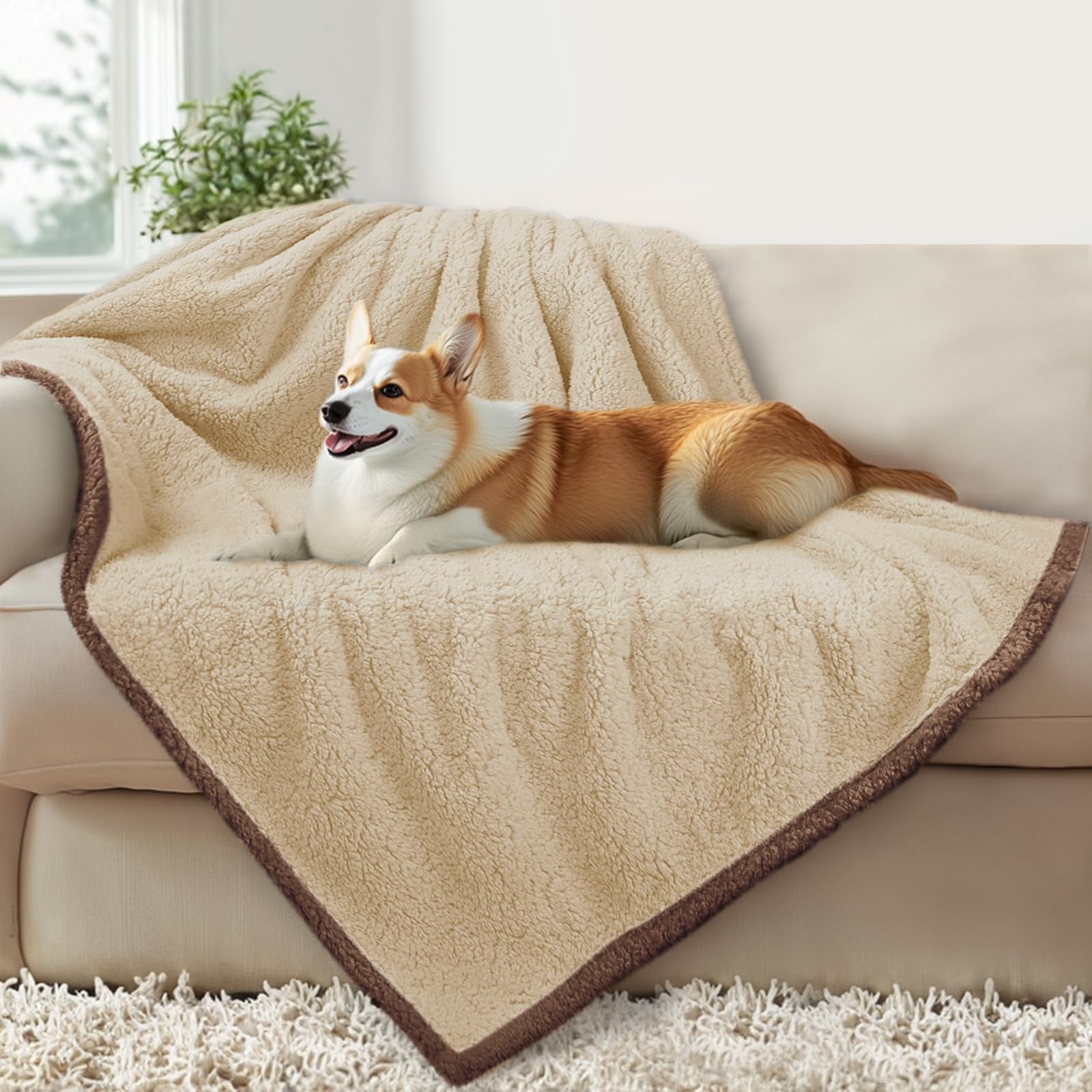 Luciphia waterproof pet blanket offers a comfy nap on sofa for pets.