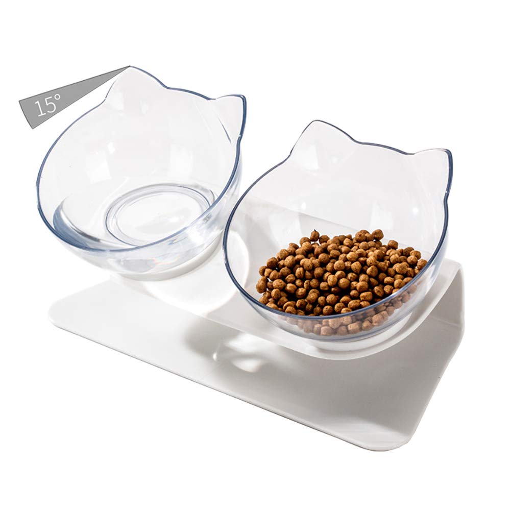 Luck Dawn double elevated cat bowls assembled on stand for easy feeding.