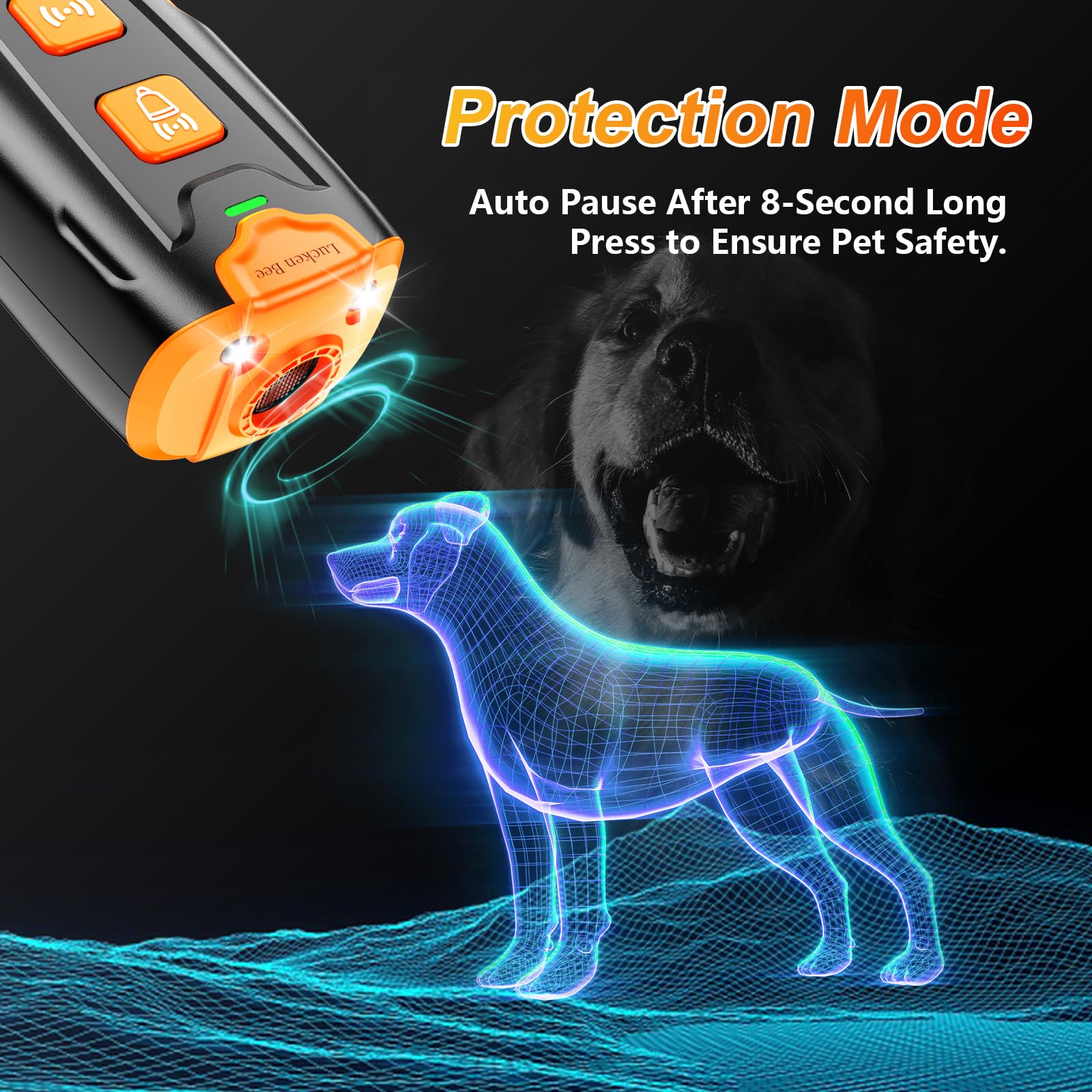 Lucken Bee dog bark deterrent flashlight ultrasonic — dual cues for evening training.