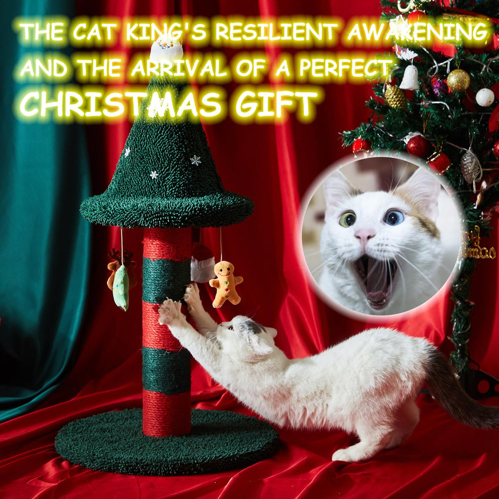 LUCKITTY 30 by 15 inch Christmas-tree-inspired cat tree in red and green for festive décor