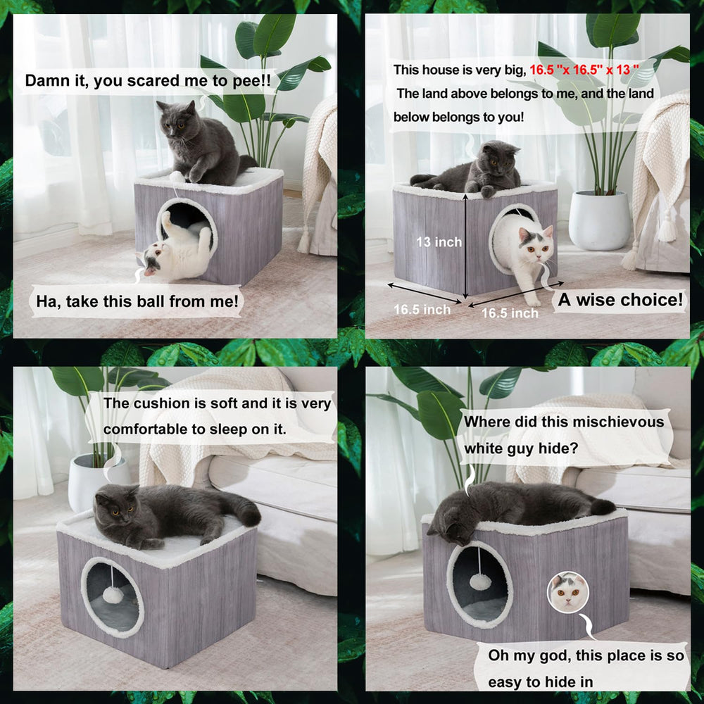 LUCKITTY Cat Condo House two-level design fits two cats comfortably