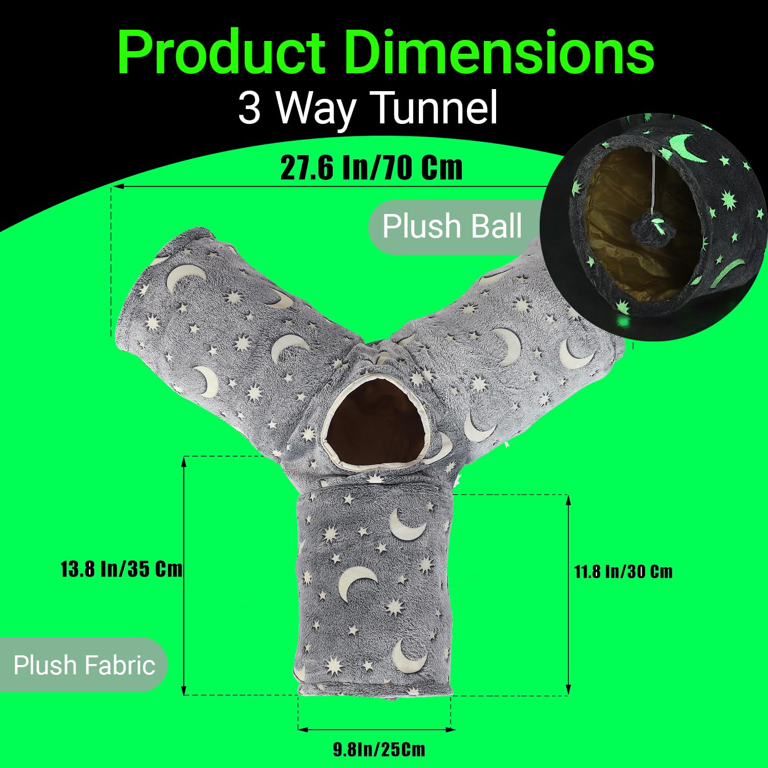 LUCKITTY Cat Tube Tunnel 3-way diameter for versatile setups.