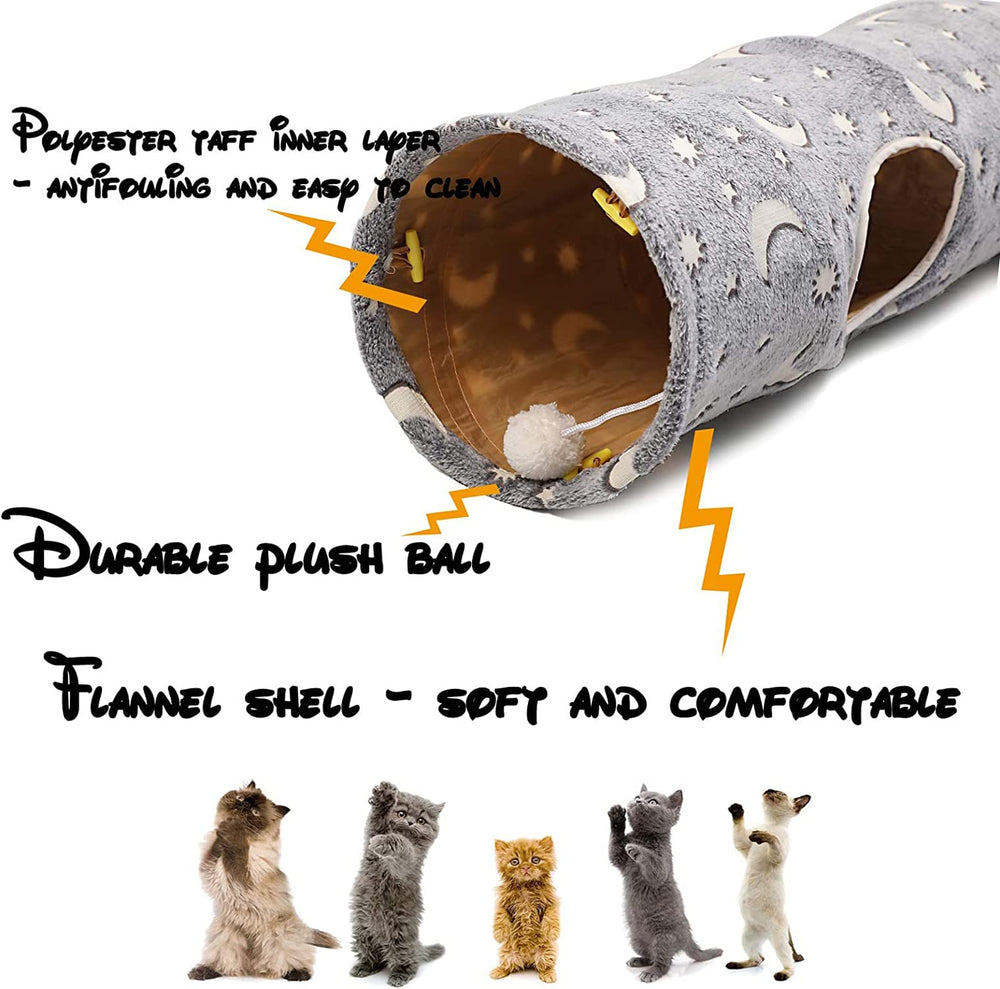 LUCKITTY Cat Tube Tunnel collapses flat for simple storage.