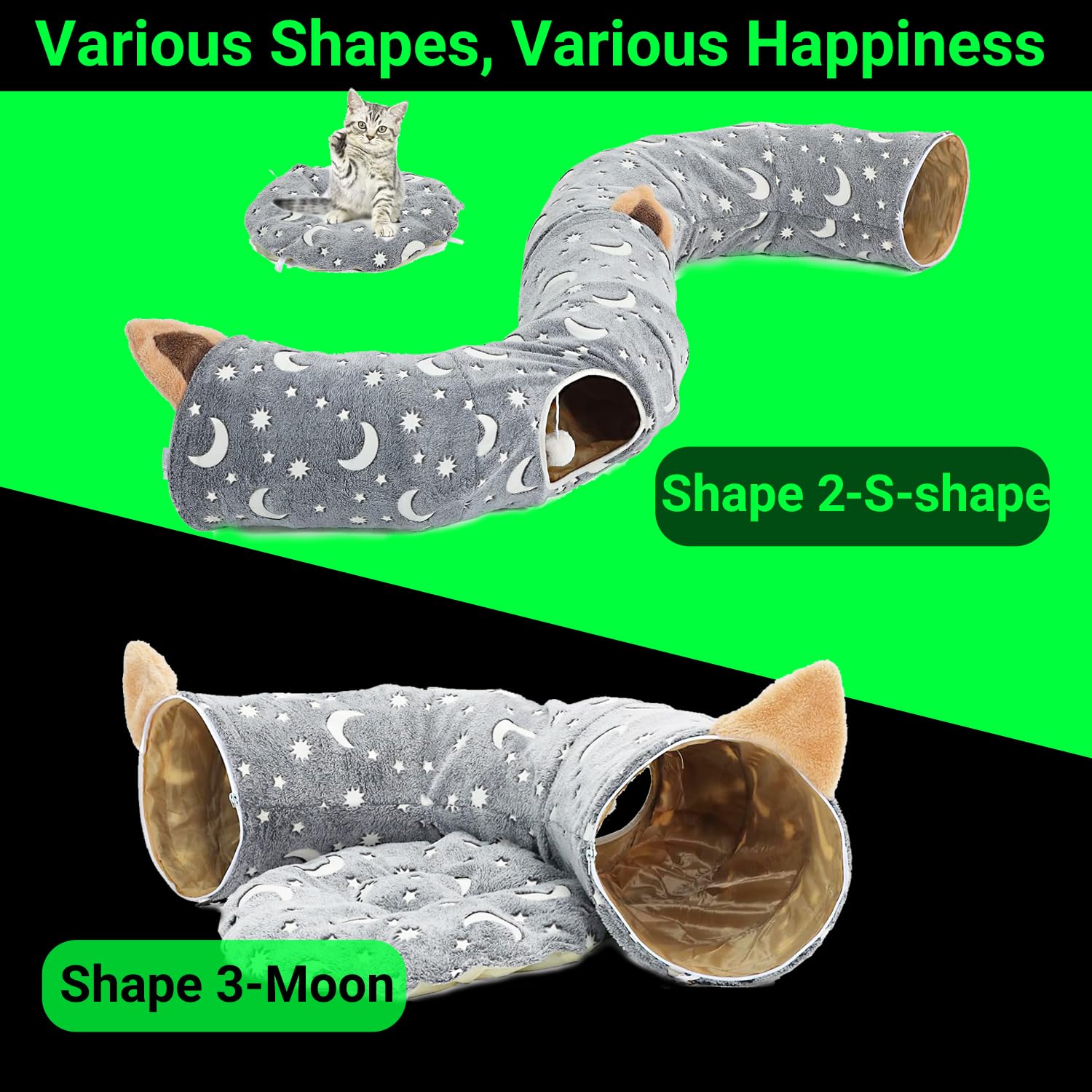 LUCKITTY Cat Tunnel Bed crinkle lining offers tactile stimulation and comfort
