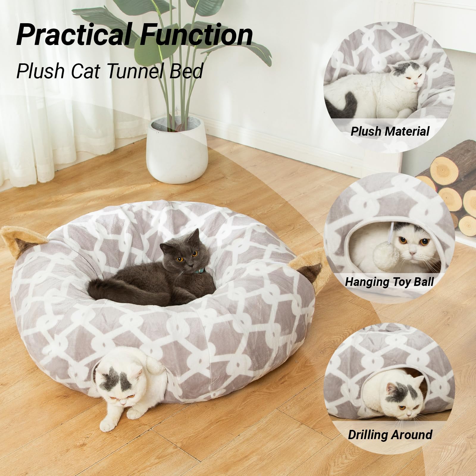LUCKITTY cat-tunnel-bed-fluffy-ball-toy invites interactive play and gentle scratching.