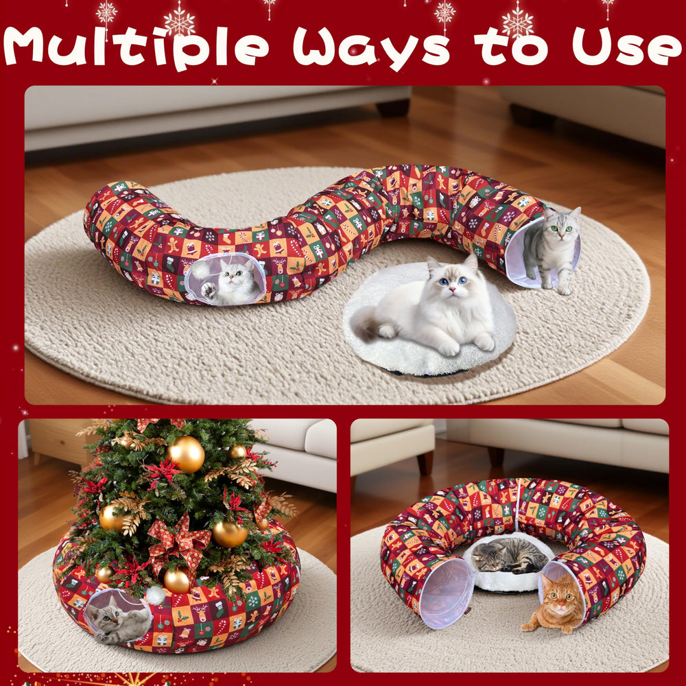 LUCKITTY Cat Tunnel Bed red color enhances holiday decor and kitty comfort