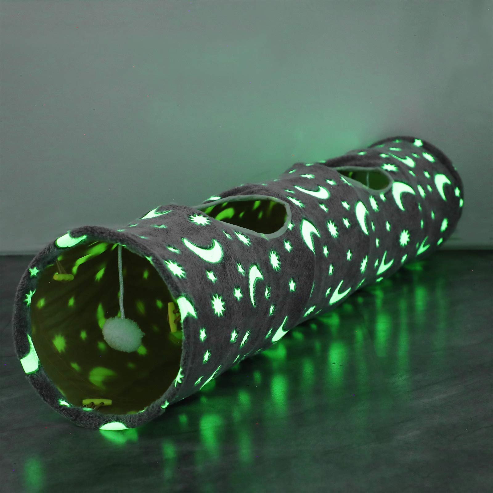 LUCKITTY Cat Tunnel Tube Grey Moon Star showcases a durable hideaway for curious cats and small pets.