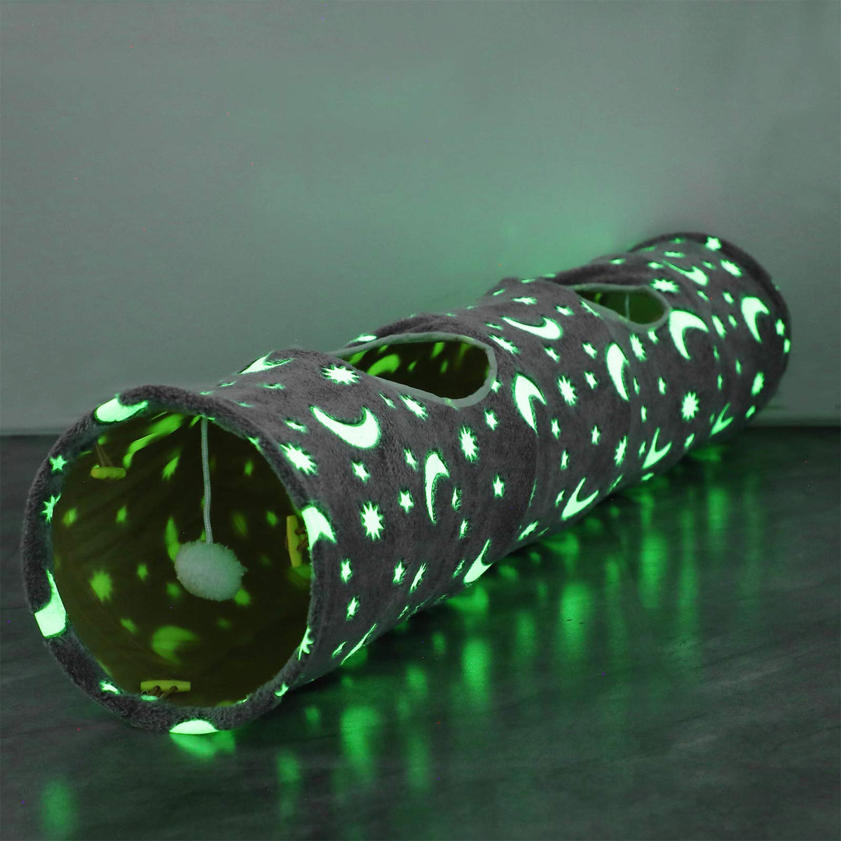 LUCKITTY Cat Tunnel Tube Grey Moon Star showcases a durable hideaway for curious cats and small pets.
