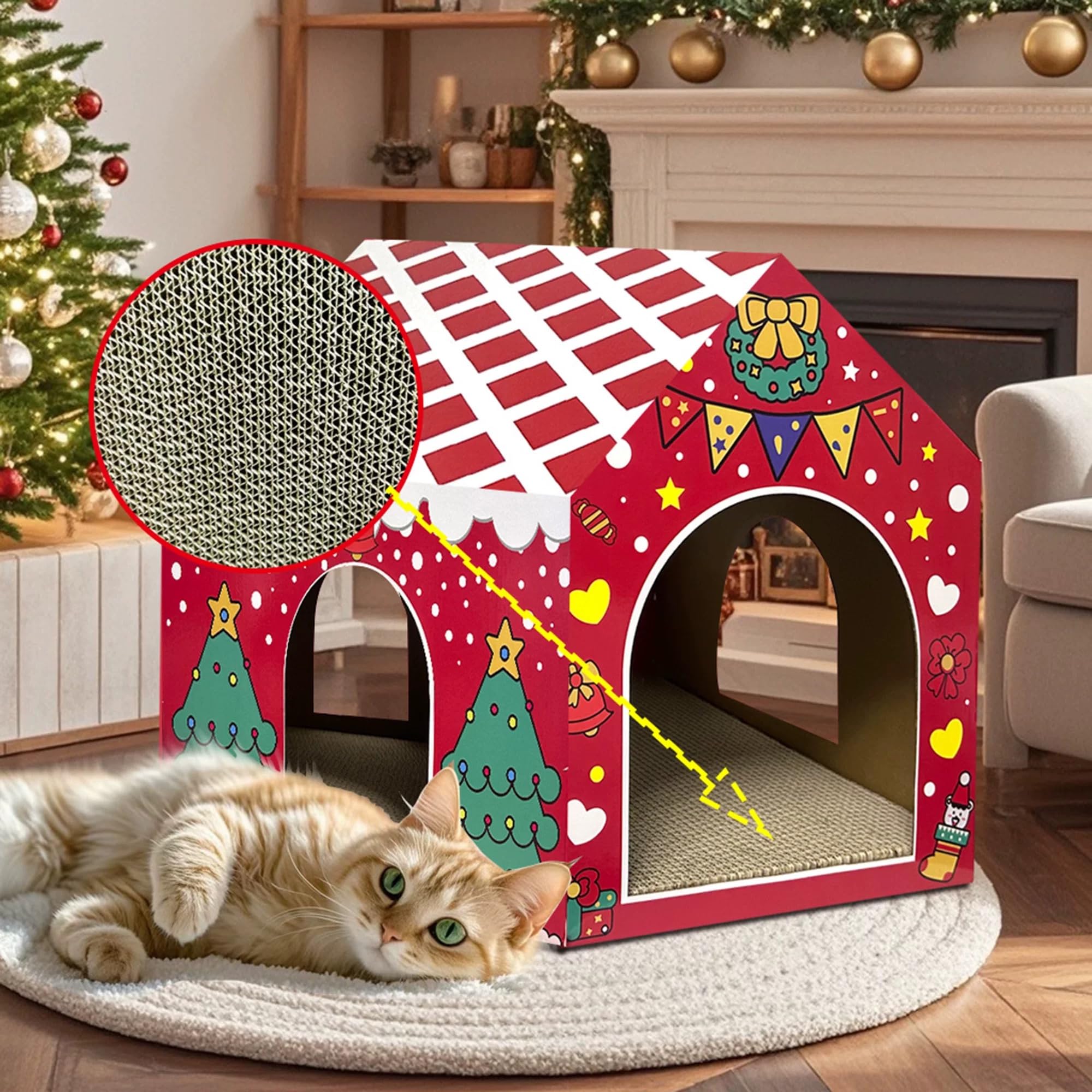 LUCKITTY Easy Assembly Christmas Cat House installs in minutes, tool-free.