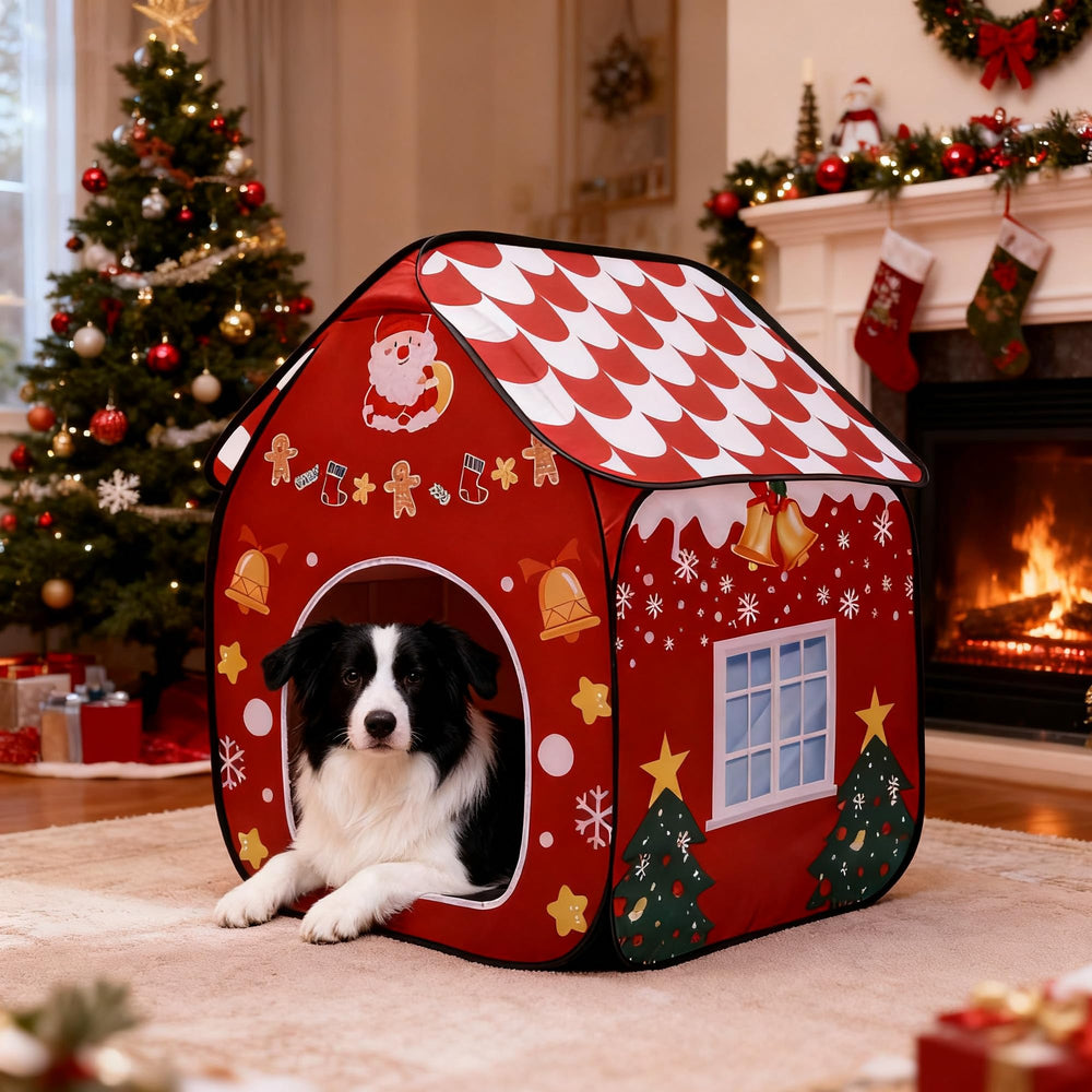 LUCKITTY Christmas foldable dog house design boosts cozy living room decor
