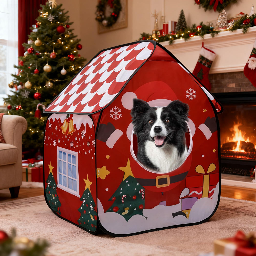 LUCKITTY dog house plush cushion provides warm, secure retreat during gatherings