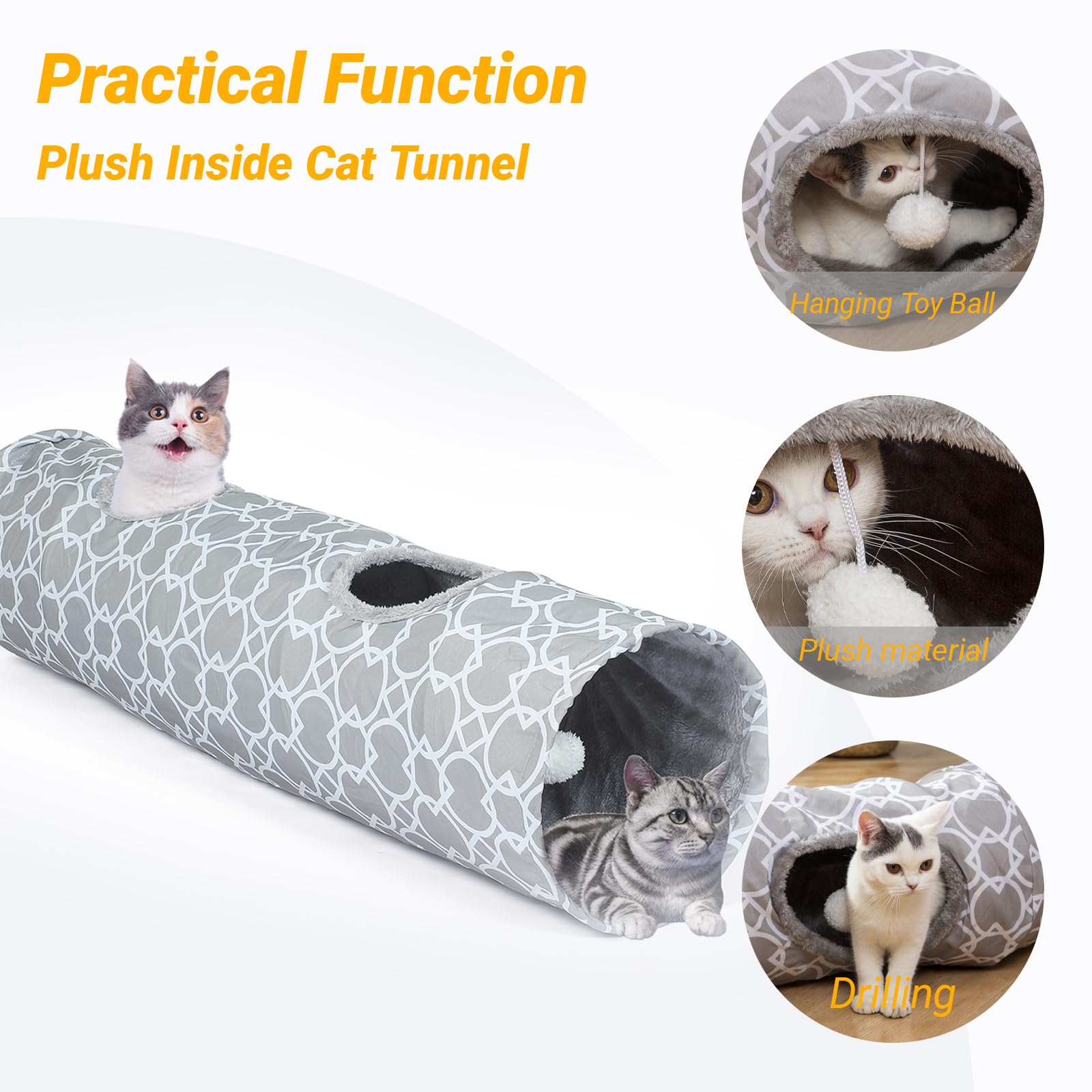 LUCKITTY plush-inside tunnel highlights soft flannel interior for gentle pet contact.