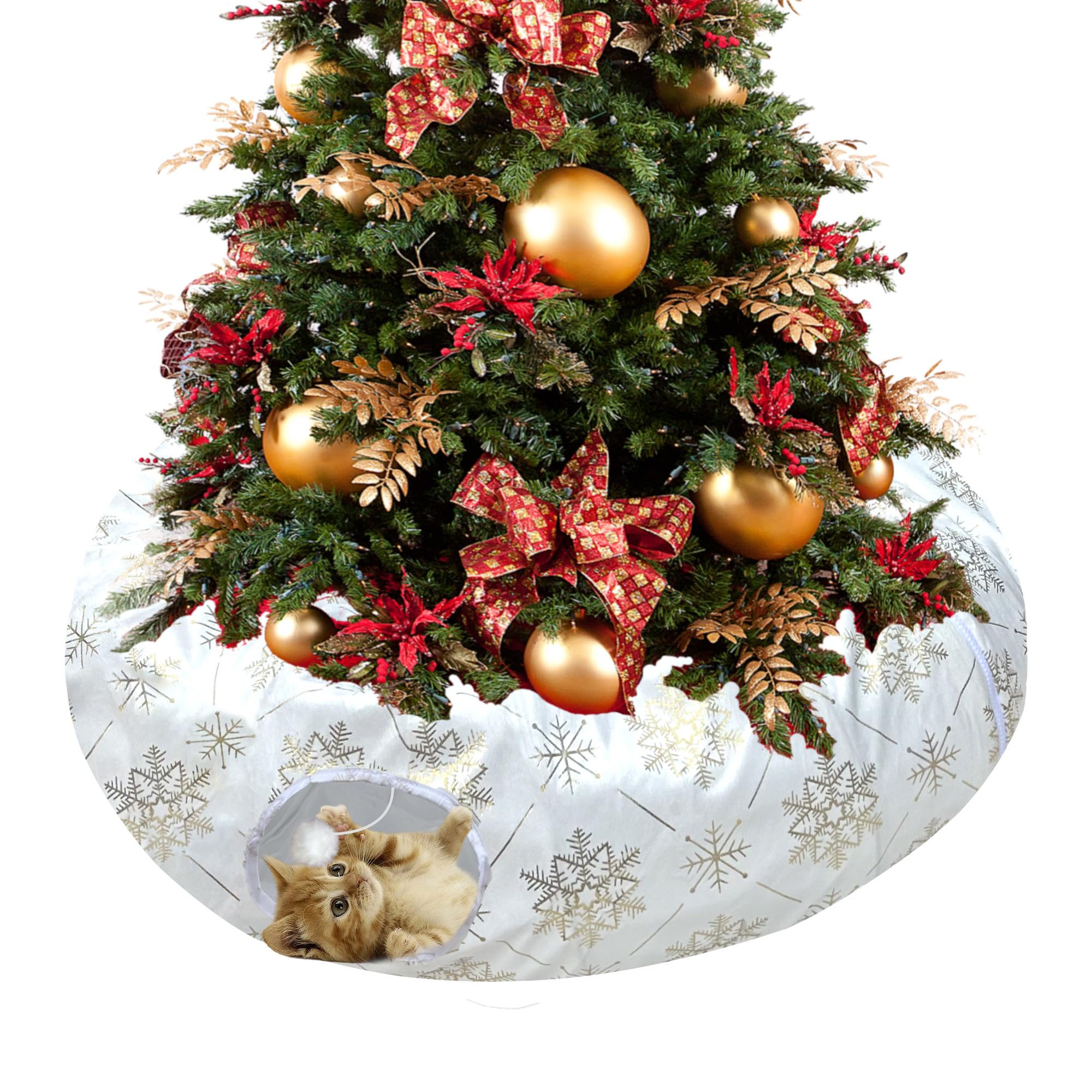 LUCKITTY plush snowflake tunnel under-tree with gold foil for festive cat play