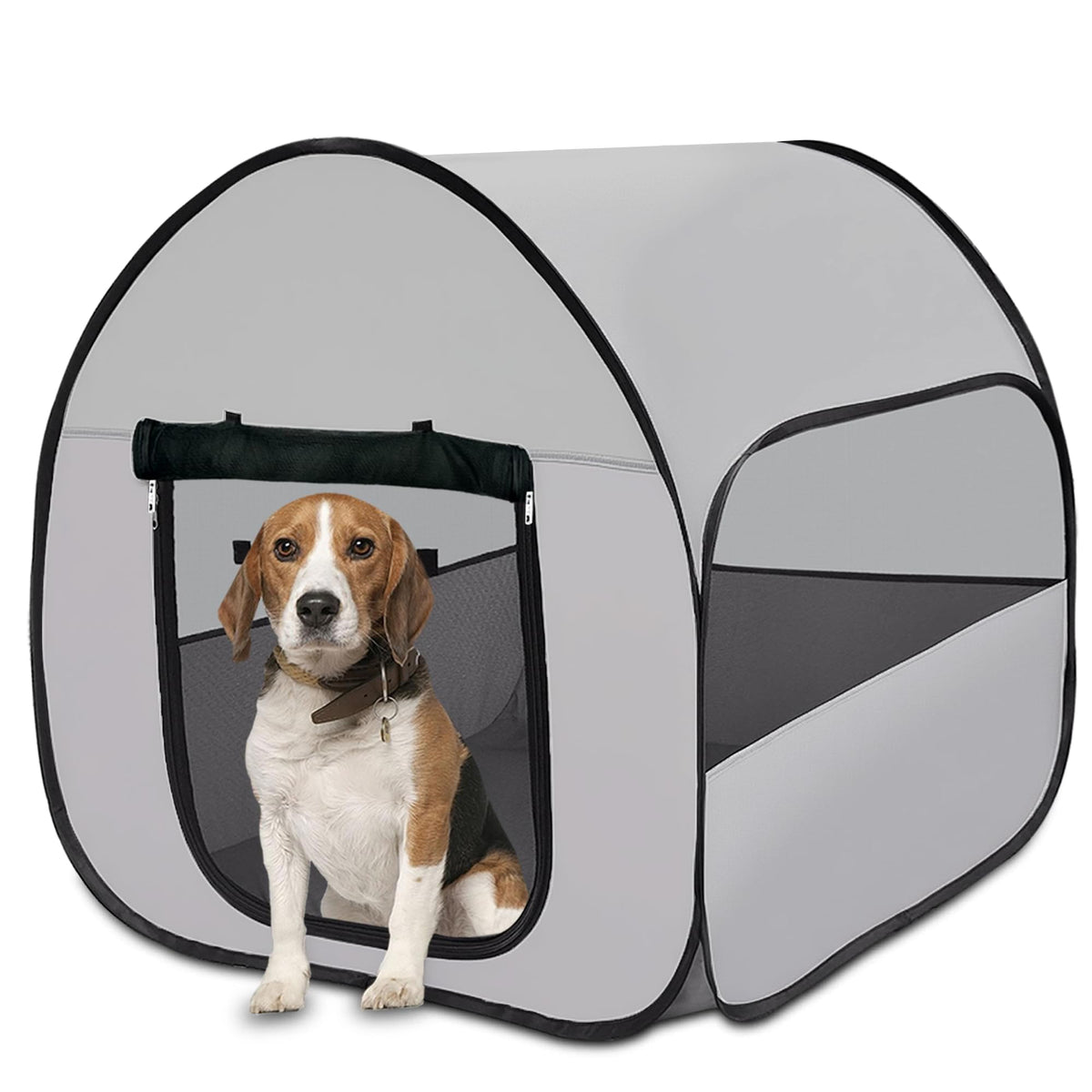 LUCKITTY Pop-Up Dog Kennel front view shows den-like security and airflow.