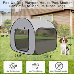 LUCKITTY Pop-Up Dog Kennel side ventilation highlights 360° airflow for outdoor use.