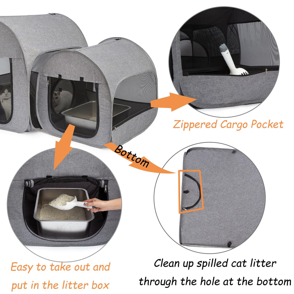LUCKITTY portable cat playpen front-opening litter box emphasizes easy cleaning and litter containment