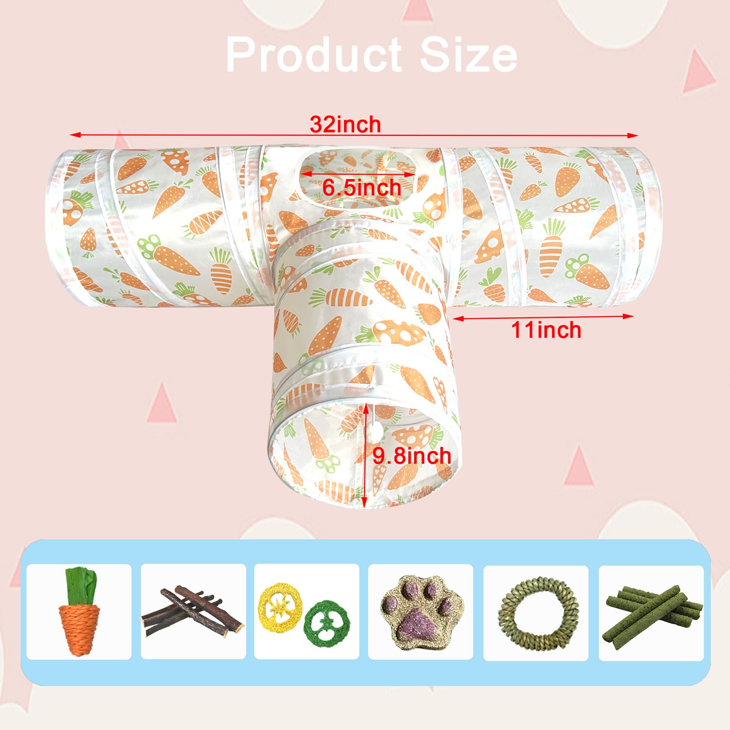 LUCKITTY Rabbit Tunnel carrot-pattern design adds cheerful decor and visual interest.