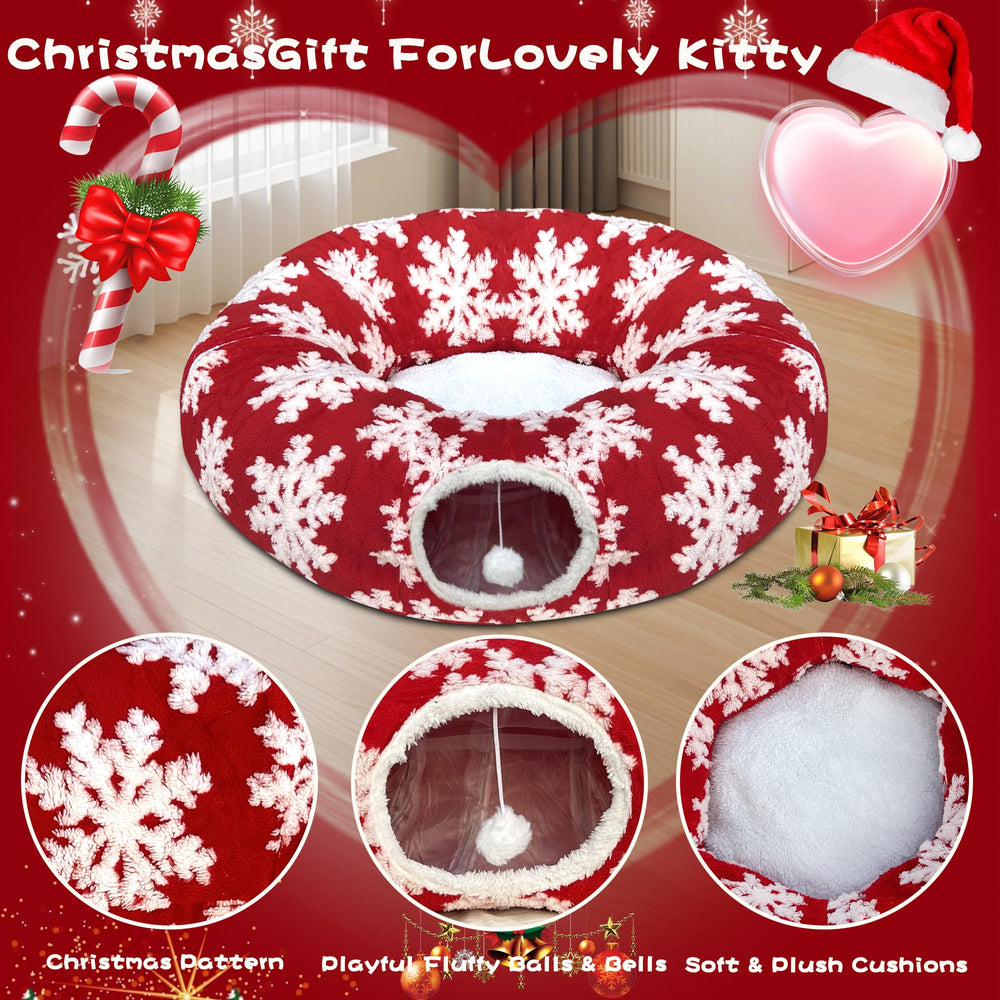 LUCKITTY red jacquard fabric under-tree setup adds festive decor and shelter