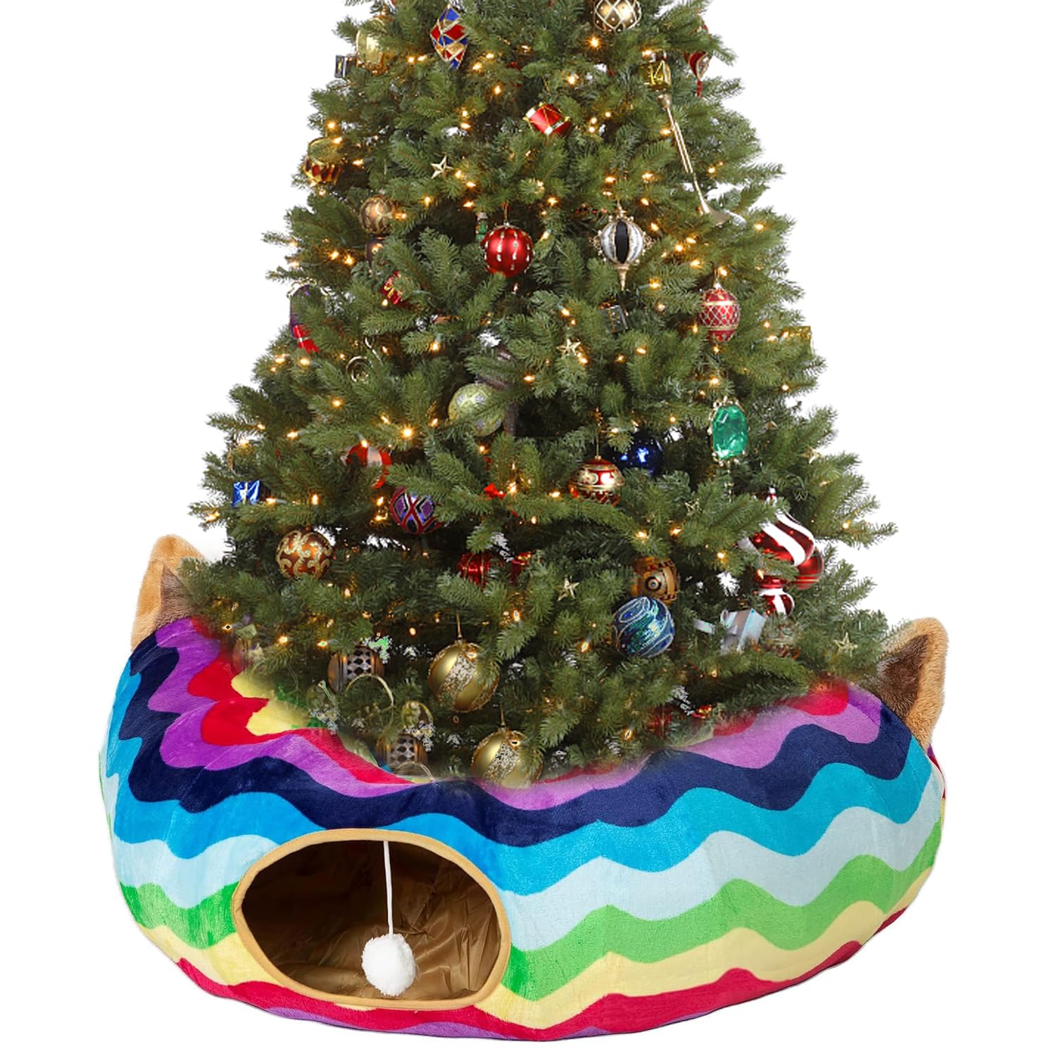 LUCKITTY tunnel bed rainbow wave color complements decor while sheltering curious pets.