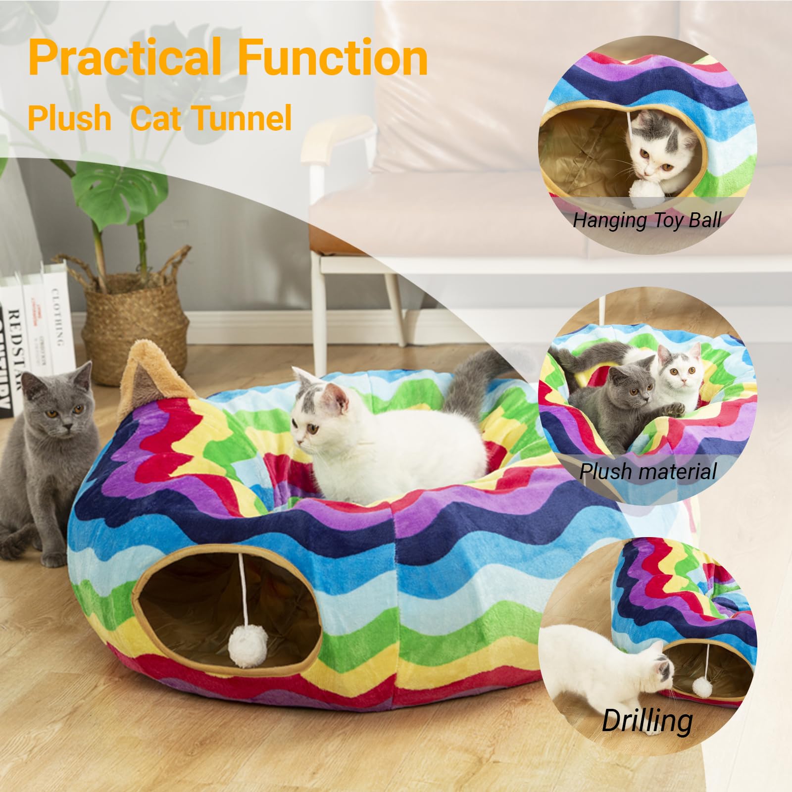 LUCKITTY tunnel bed under-tree side view highlights spacious small-pet space.